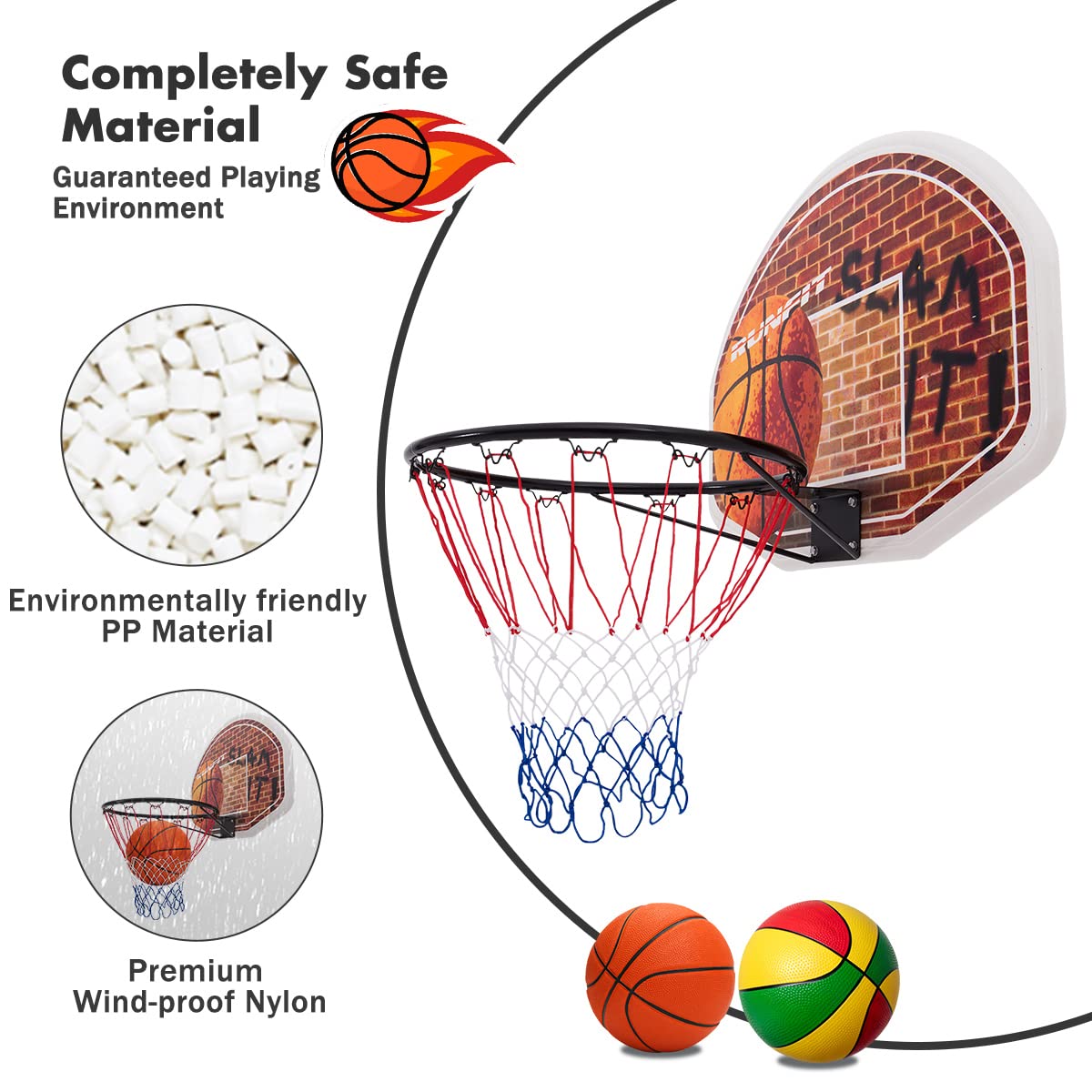 Indoor Outdoor Wall Mounted Basketball Hoop for Kids Adults