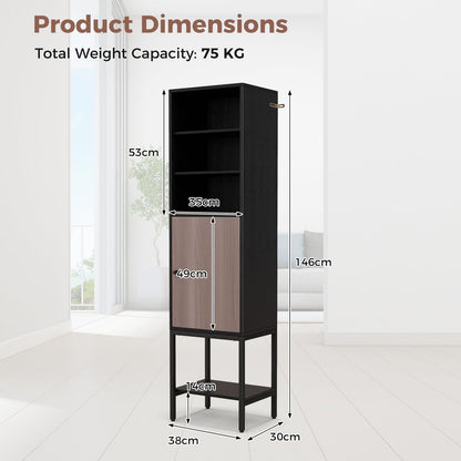 Tall Storage Cabinet with Adjustable Shelf and Bottom Storage