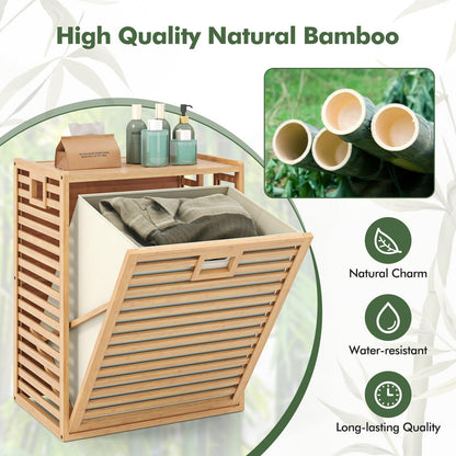 68 L Bamboo Tilt out Bathroom Laundry Hamper with Foldable Bin