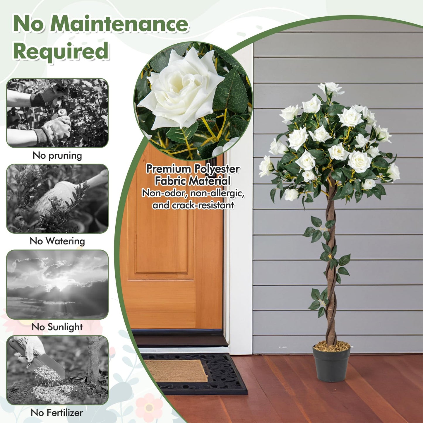 120 CM Artificial Flower Tree Faux Floral Plant with White Roses