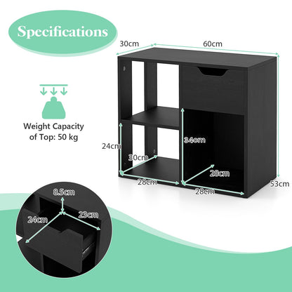 3 Cube Wooden Storage Shelf with Drawer