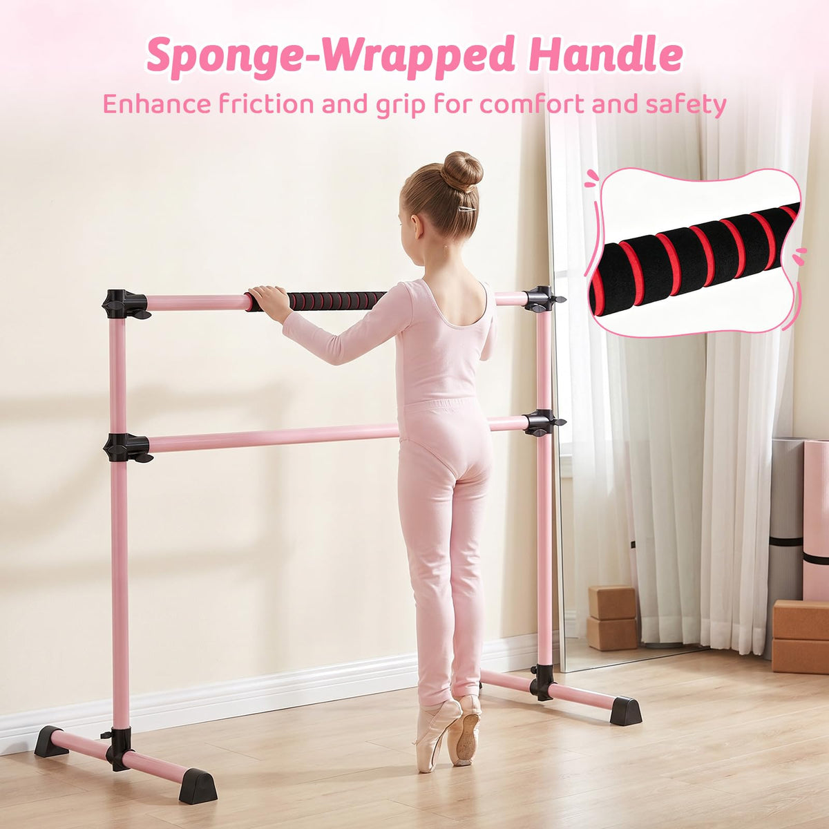 Double Ballet Barre, 17-112cm Adjustable Dance Stretch Bar