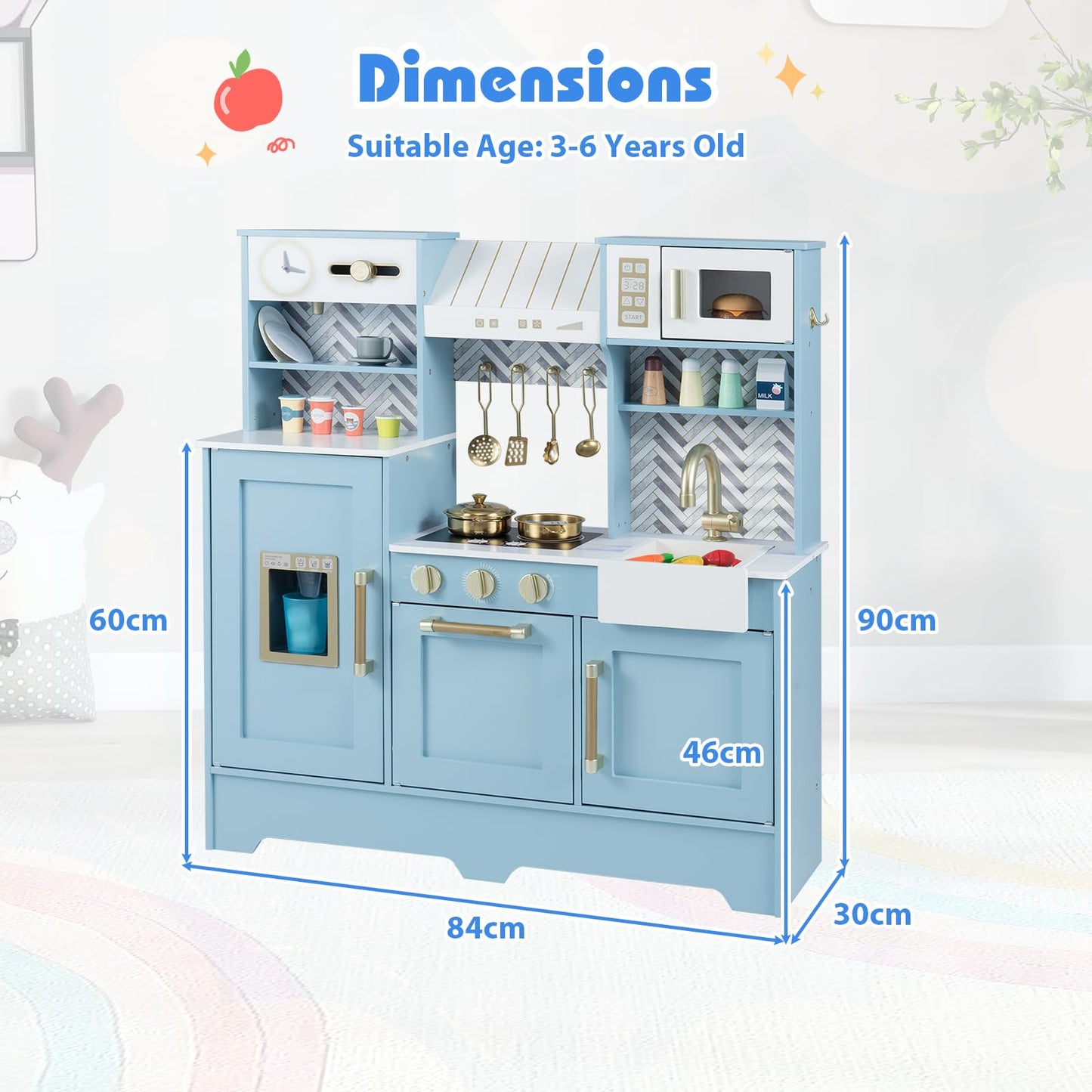 Toy Kitchen Playset with Coffee Station and Range Hood for Kids