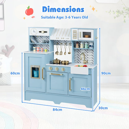 Toy Kitchen Playset with Coffee Station and Range Hood for Kids