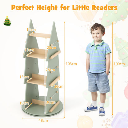 4 Tier 360°Rotating Childrens Bookcase with Side Hooks