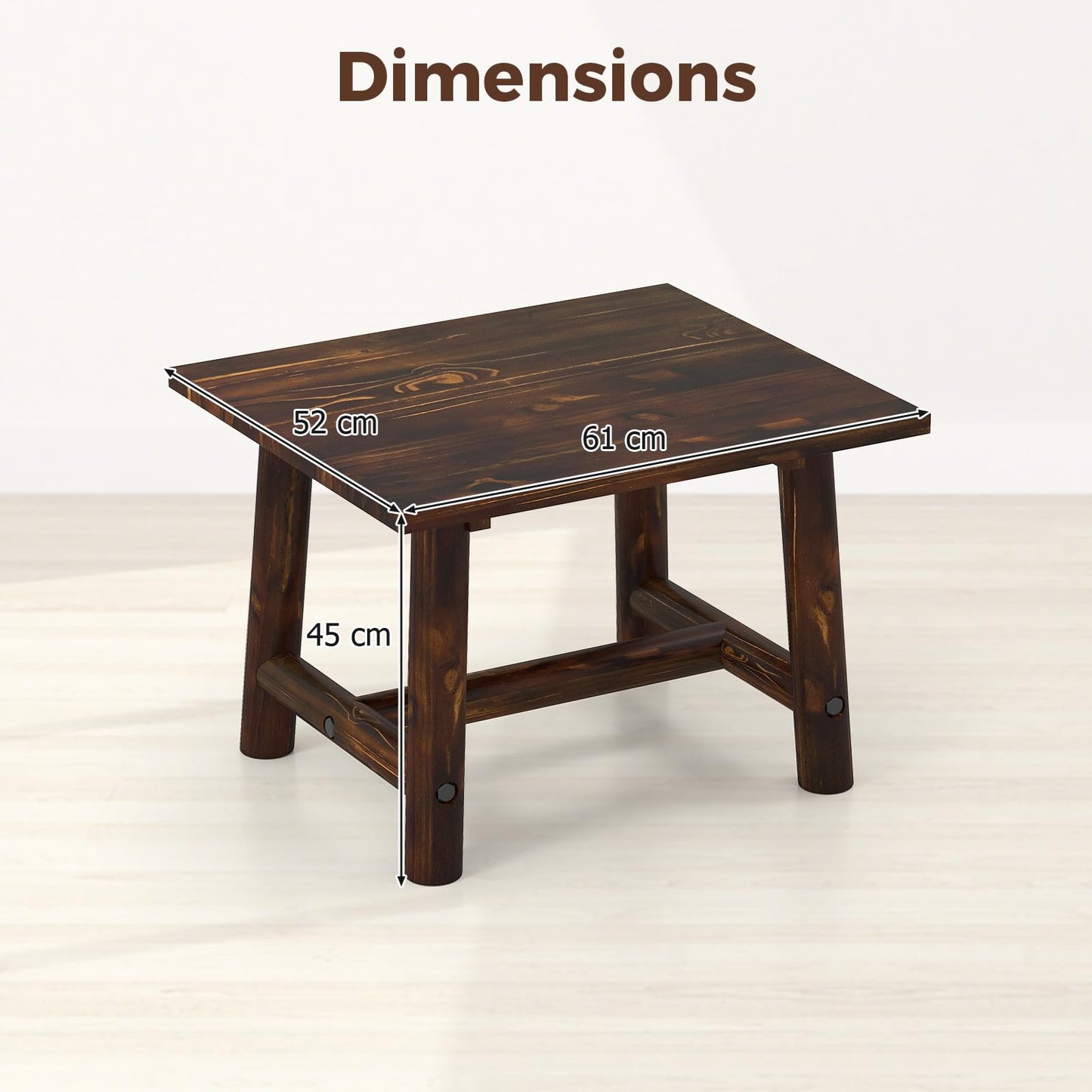 Solid Wood Small Outdoor Coffee Table with Reinforced Crossbar