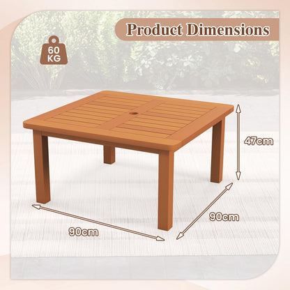 Patio Coffee Table with Umbrella Hole Outdoor Solid Wood End Table
