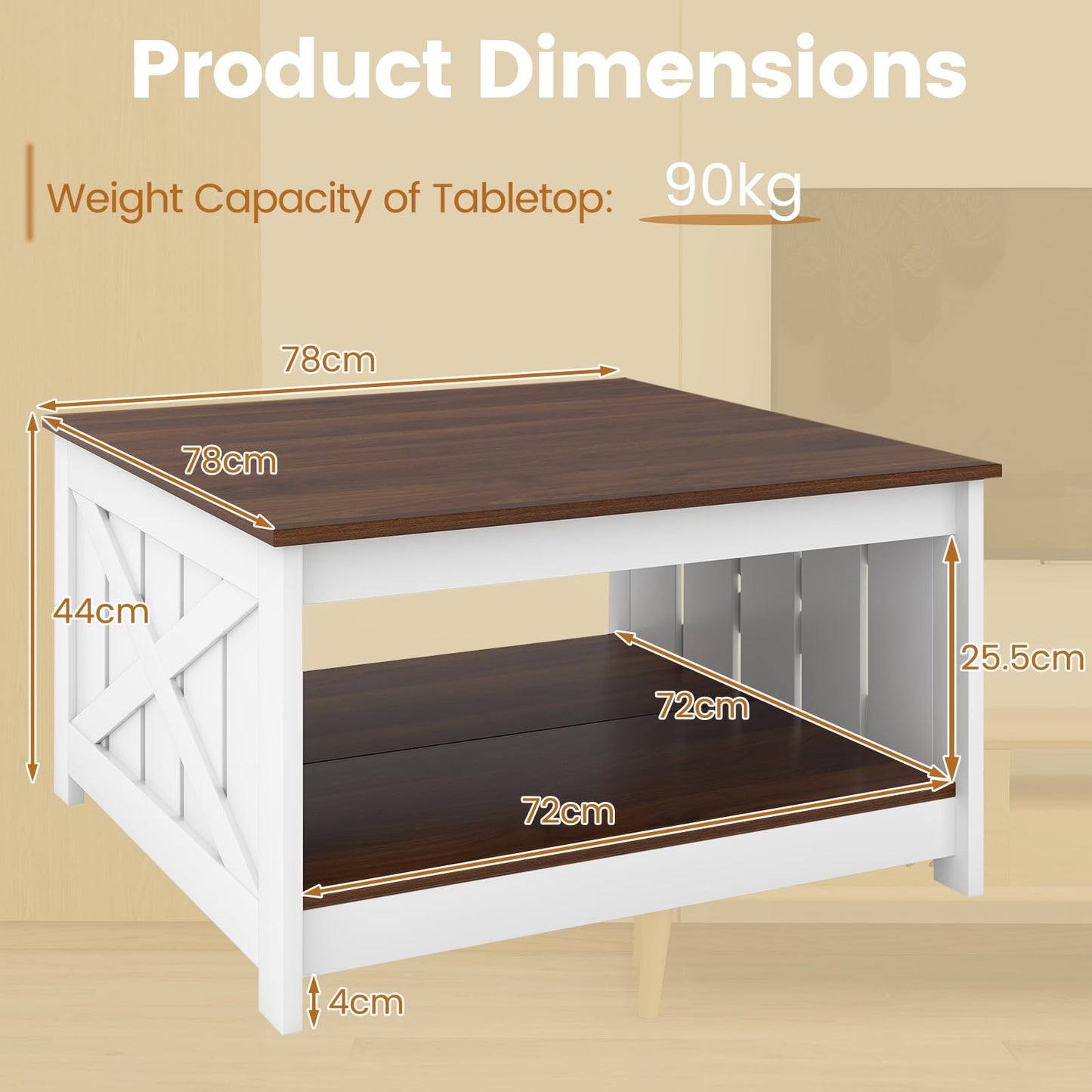 Farmhouse Coffee Table with Storage Shelf and Open Compartment