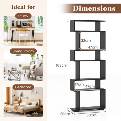 6-Tier Bookshelf with 2 Anti-Tipping Kits for Home Office