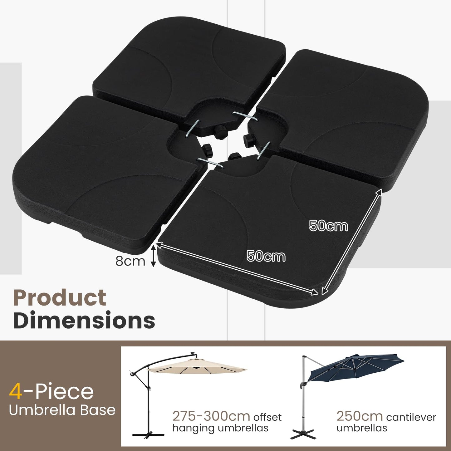 4-Piece 72 KG Heavy-Duty Cantilever Offset Patio Market Umbrella Base