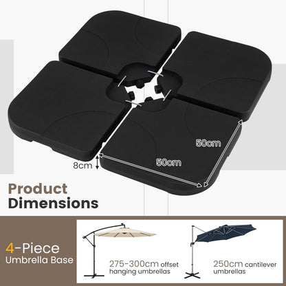 4-Piece 72 KG Heavy-Duty Cantilever Offset Patio Market Umbrella Base