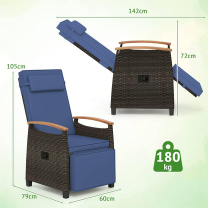 Patio Rattan Lounge Chair Recliner with Adjustable Footrest and Side Table