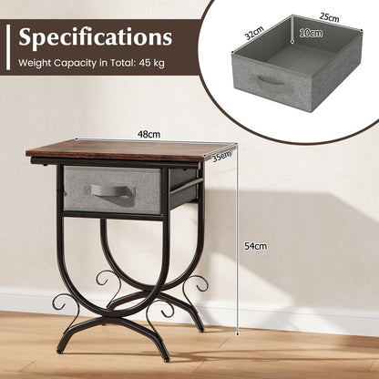 2 Tier Industrial Bedside Table with Fabric Drawer and Wood Top
