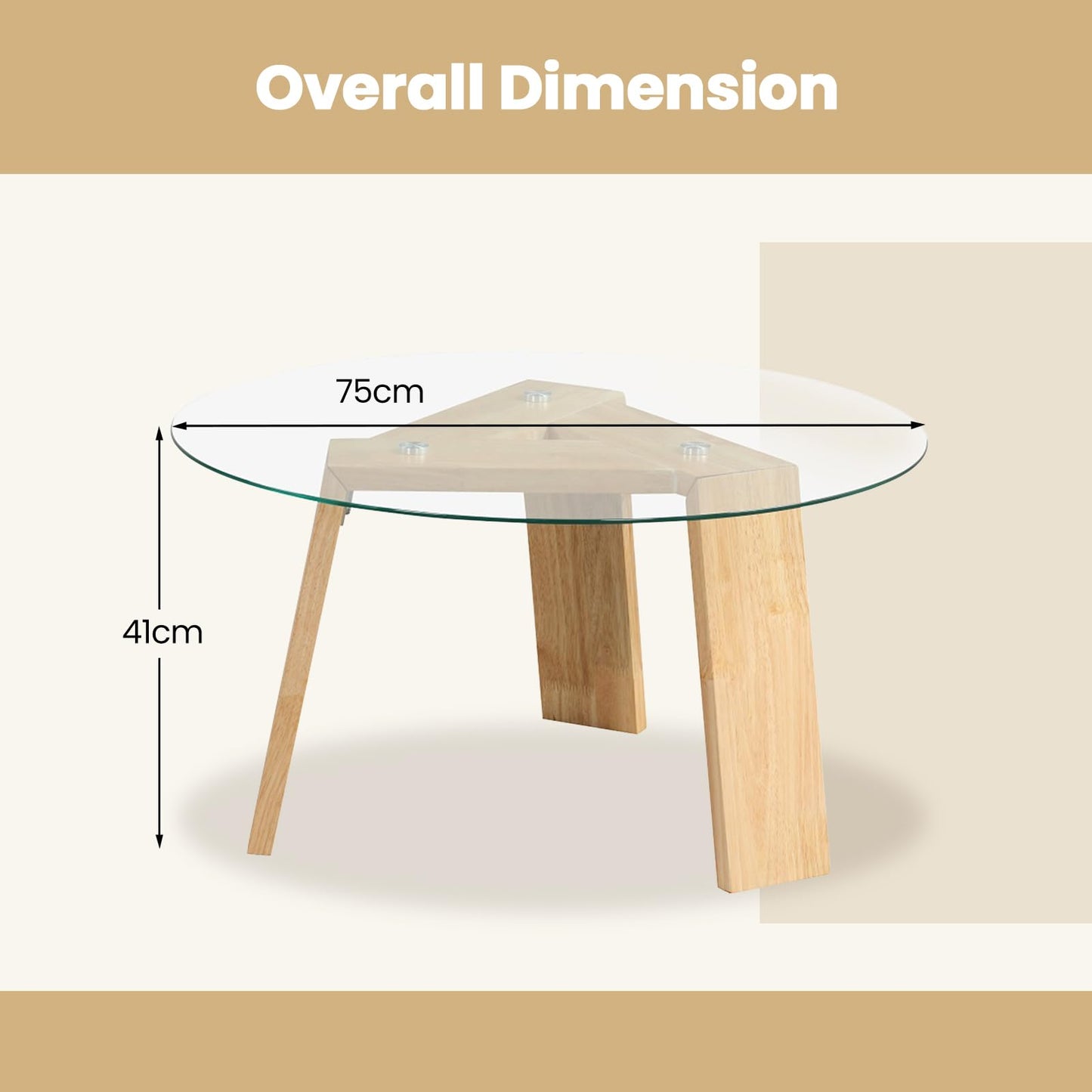 Round Coffee Table with Rubber Wood Tripod Support Frame