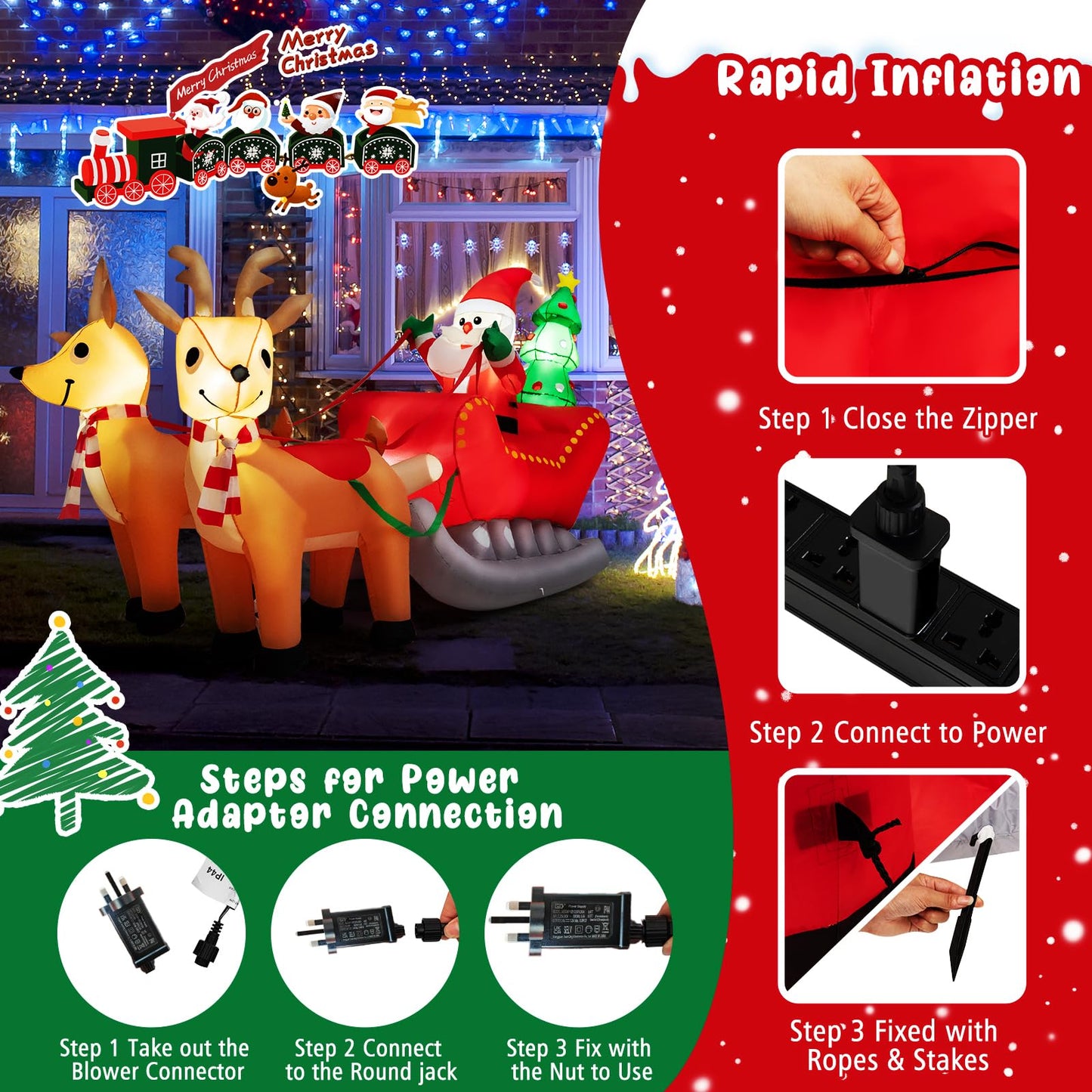 Inflatable Christmas Santa Claus with LED Lights and Blower