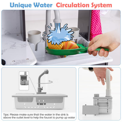 Wooden Kids Play Kitchen Corner with Lights and Water Circulation System