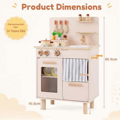Kids Play Kitchen, Wooden Toy Kitchen with Stoves