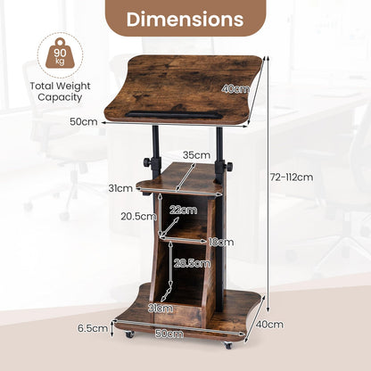 Mobile Laptop Table, Height Adjustable Sit Stand Desk Podium Stand Presentation Cart