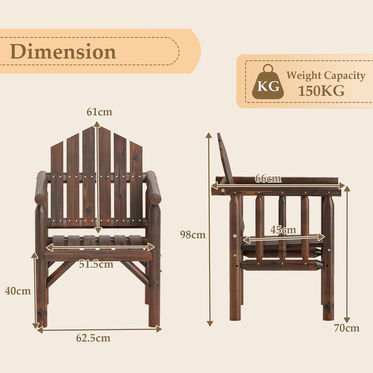 Garden Chair, Outdoor Dining Chairs with Armrests & Reclined High Backrest