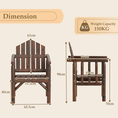Garden Chair, Outdoor Dining Chairs with Armrests & Reclined High Backrest