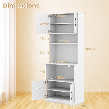 Pantry Cabinet with Power Outlets Freestanding Narrow Kitchen Hutch with 4 Doors