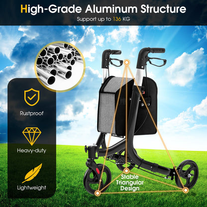 Folding Aluminum Rolling Walker with Zippered Storage Bag and Safe Dual Brake System