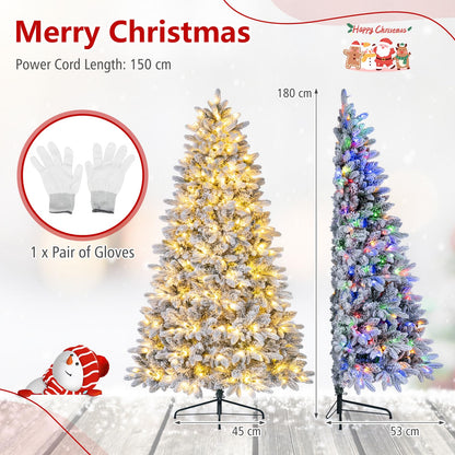 6 FT Half Artificial Christmas Tree, Snow-Flocked Hinged Xmas Tree