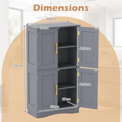 Bathroom Floor Cabinet, 110cm Freestanding Storage Cupboard