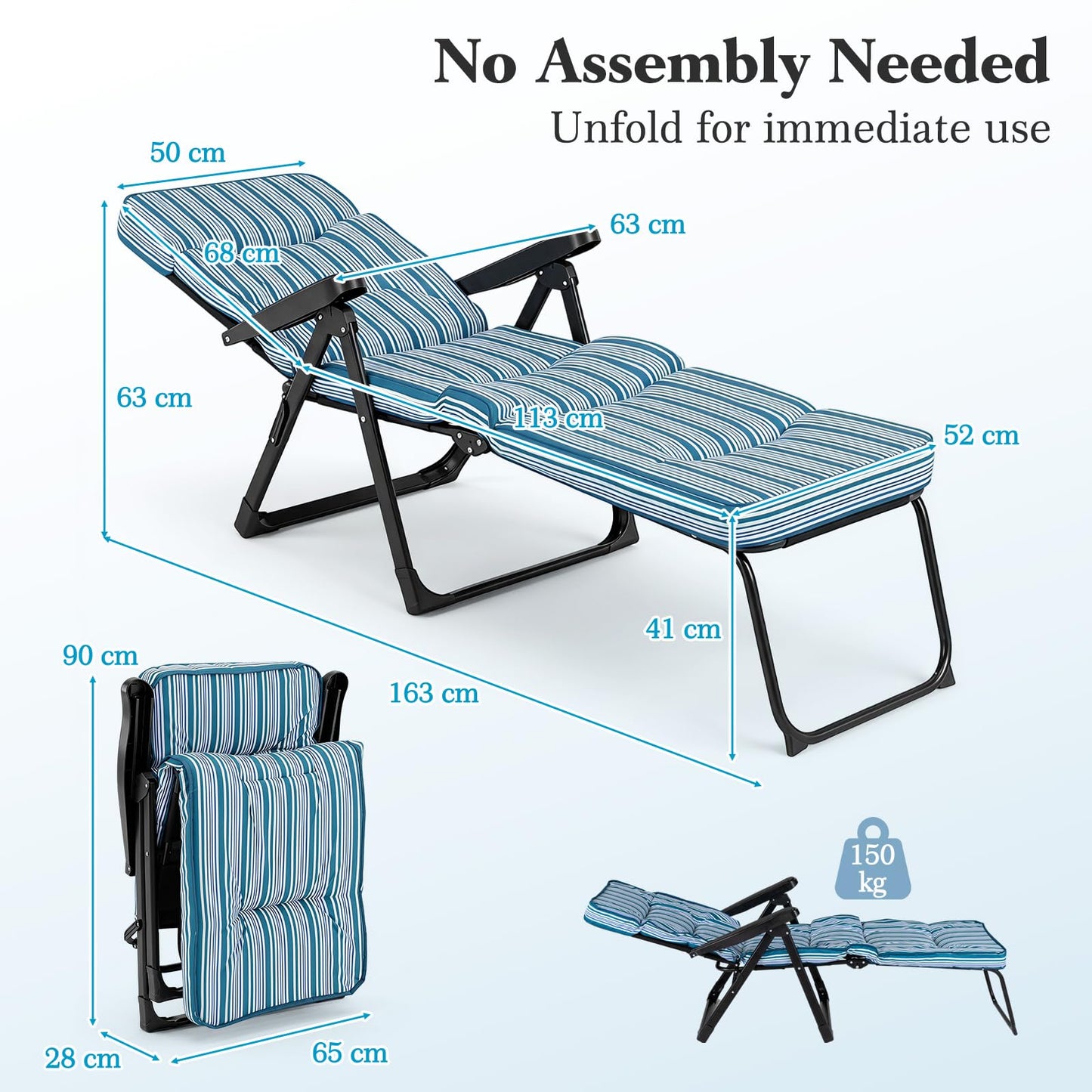 Reclining Relaxer Chair with Thick Padded Cushion for Patio