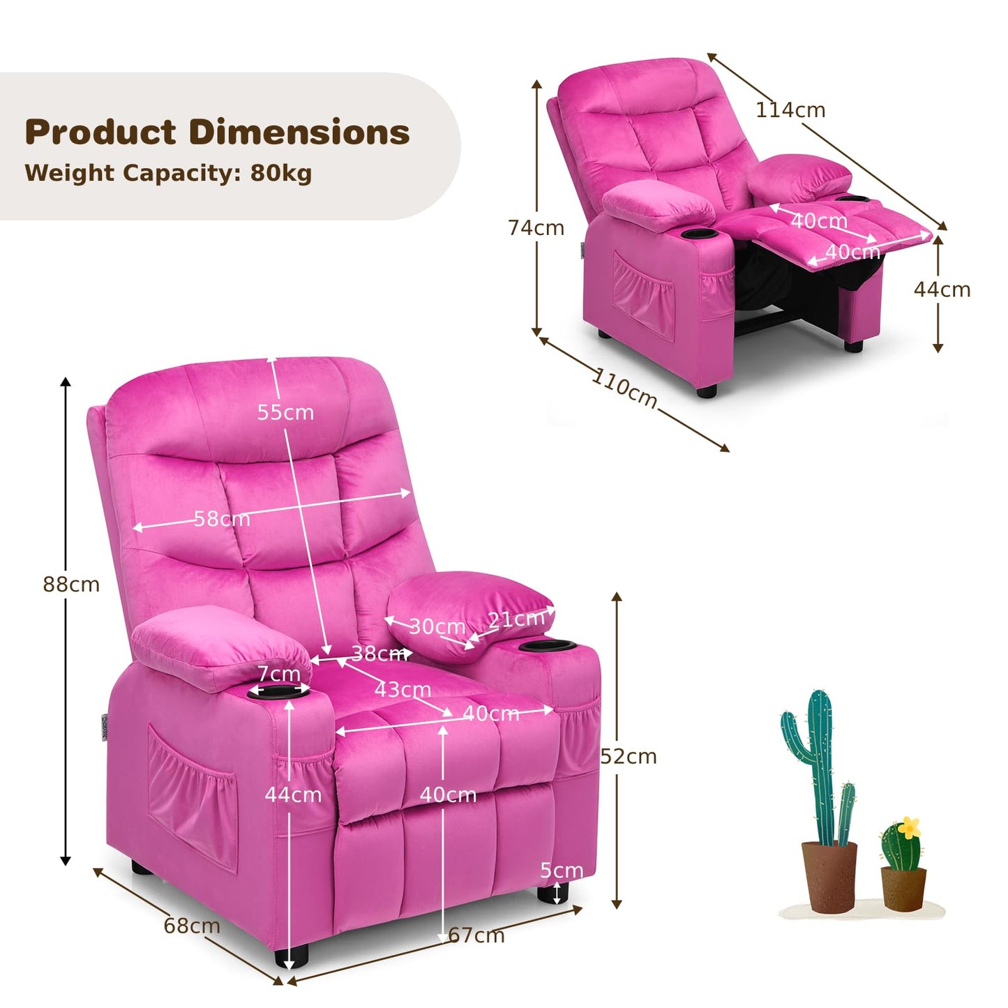 Adjustable Larger Kids Lounge Recliner Chair with 2 Cup Holders