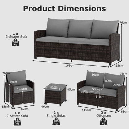 9 Seater Rattan Garden Furniture Set, Patio Conversation Set with 3-Seat Sofa, Loveseat, 2 Chairs, 2 Footstools & Cushions