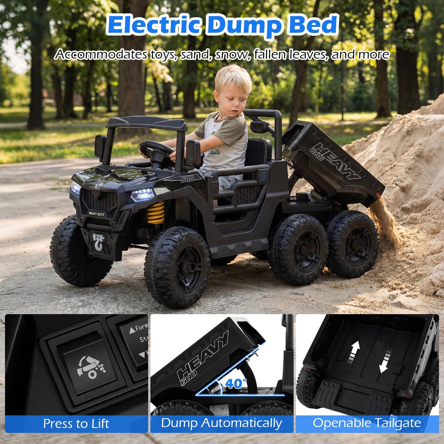 24V Ride on Dump Truck with Electric Dump Bed 4WD with Remote and Music