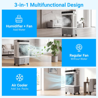 3-in-1 Evaporative Air Cooler with 15L Water Tank and 3 Speeds