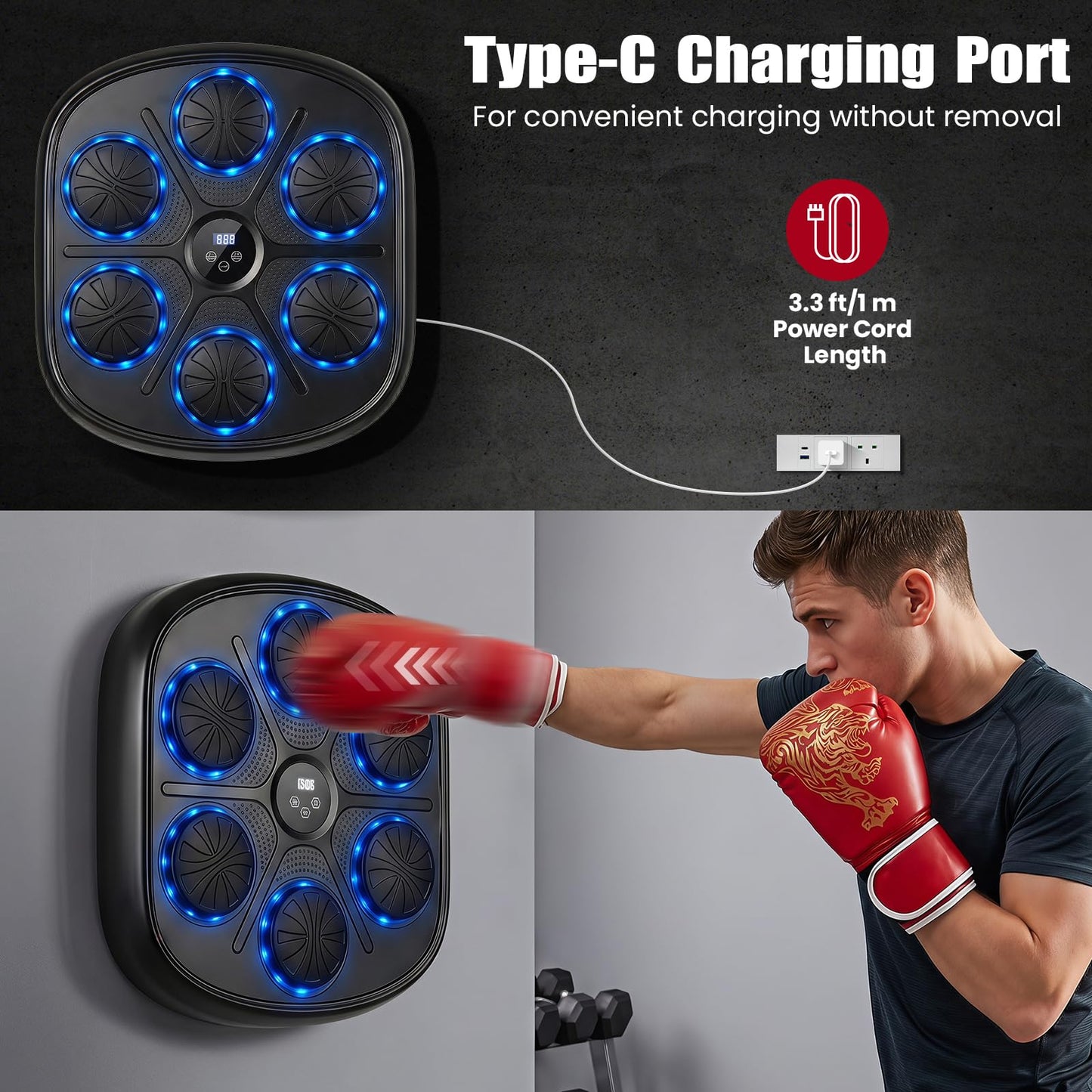 Music Boxing Machine, Wall Mounted Electronic Boxing Target with Gloves