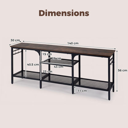TV Unit for 65 Inch TVs, 140cm Industrial TV Stand Cabinet with Mesh Storage Shelves