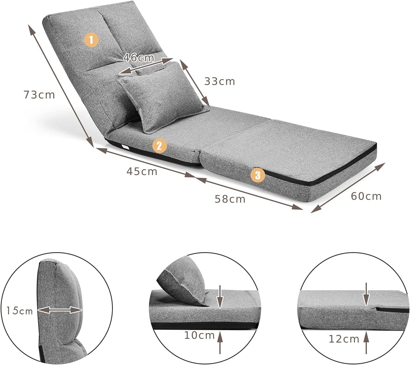 Folding Lazy Floor Sofa Bed with Pillow