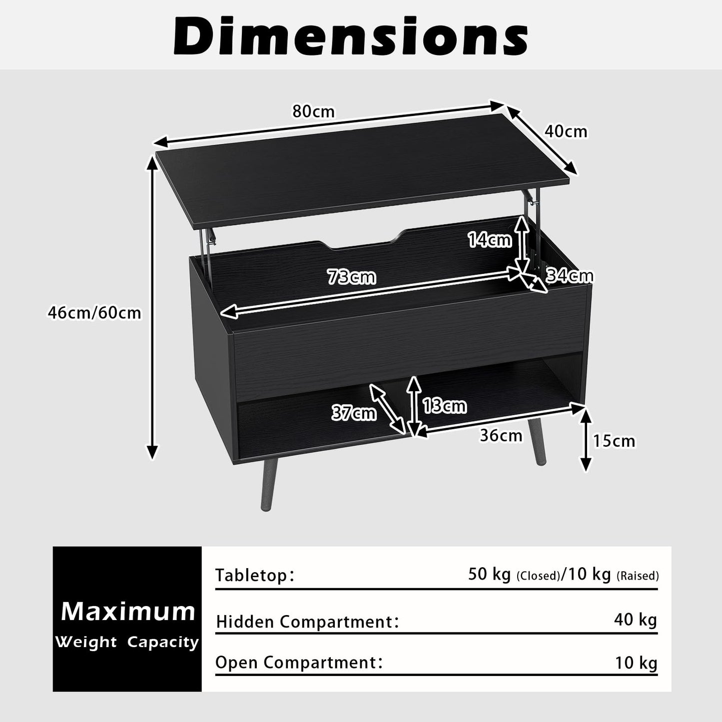 Lift Up Top Coffee Table with Hidden Storage Compartment and Open Shelf
