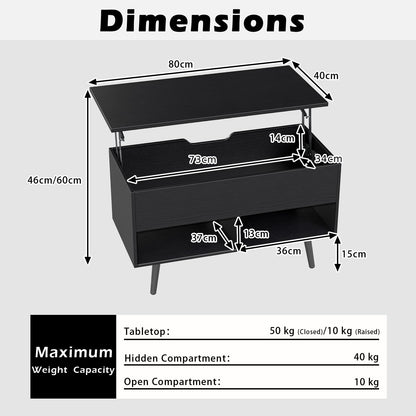 Lift Up Top Coffee Table with Hidden Storage Compartment and Open Shelf