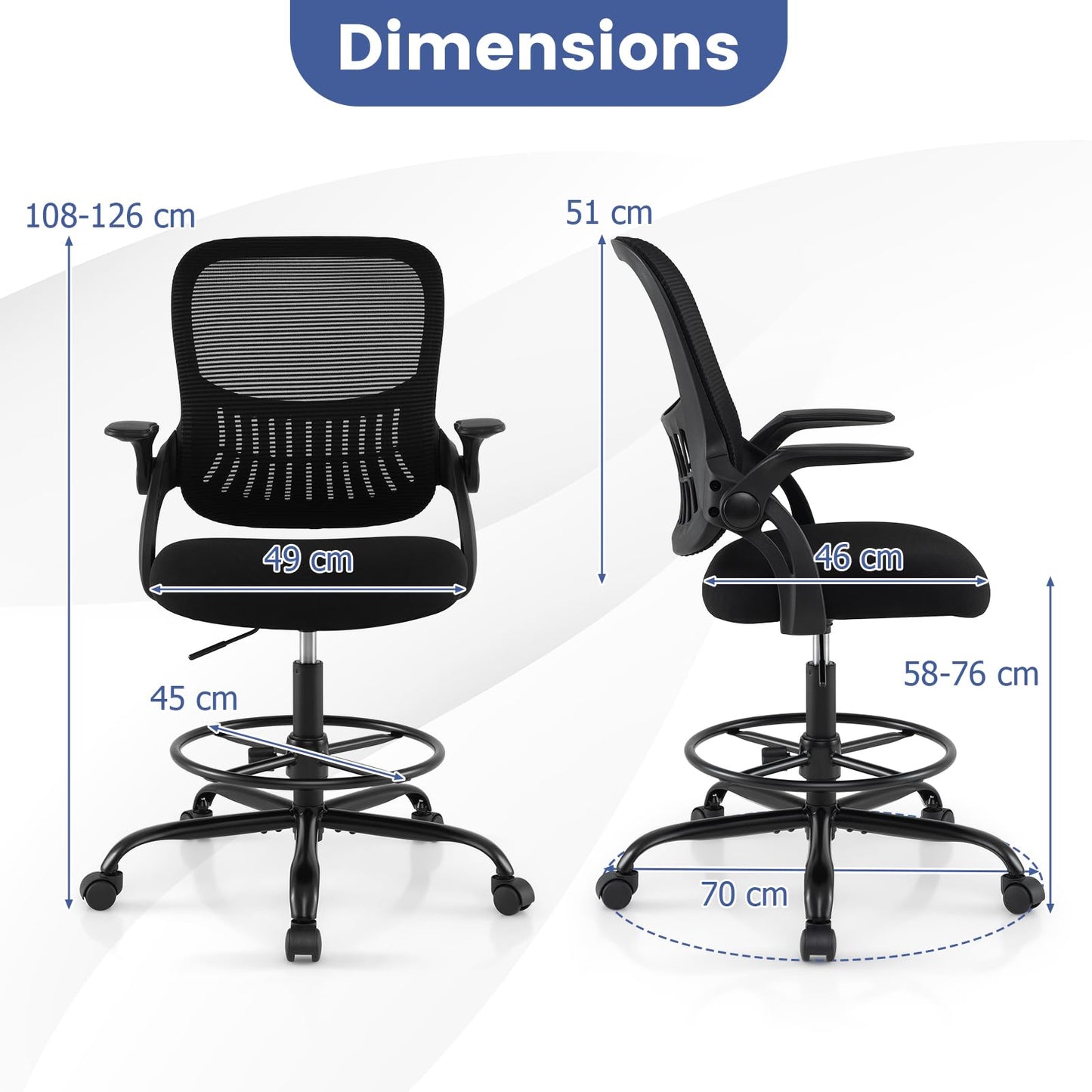 Mesh Drafting Chair, Ergonomic Swivel Office Chair with Adjustable Footrest