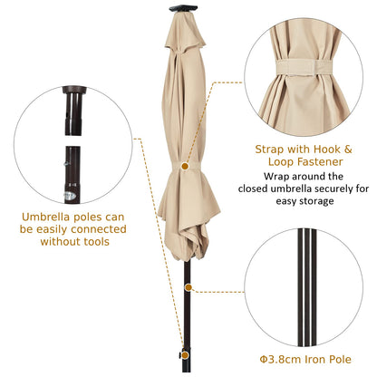 18 Solar Powered LED Lights Patio Umbrella with Tilt and Crank Handle