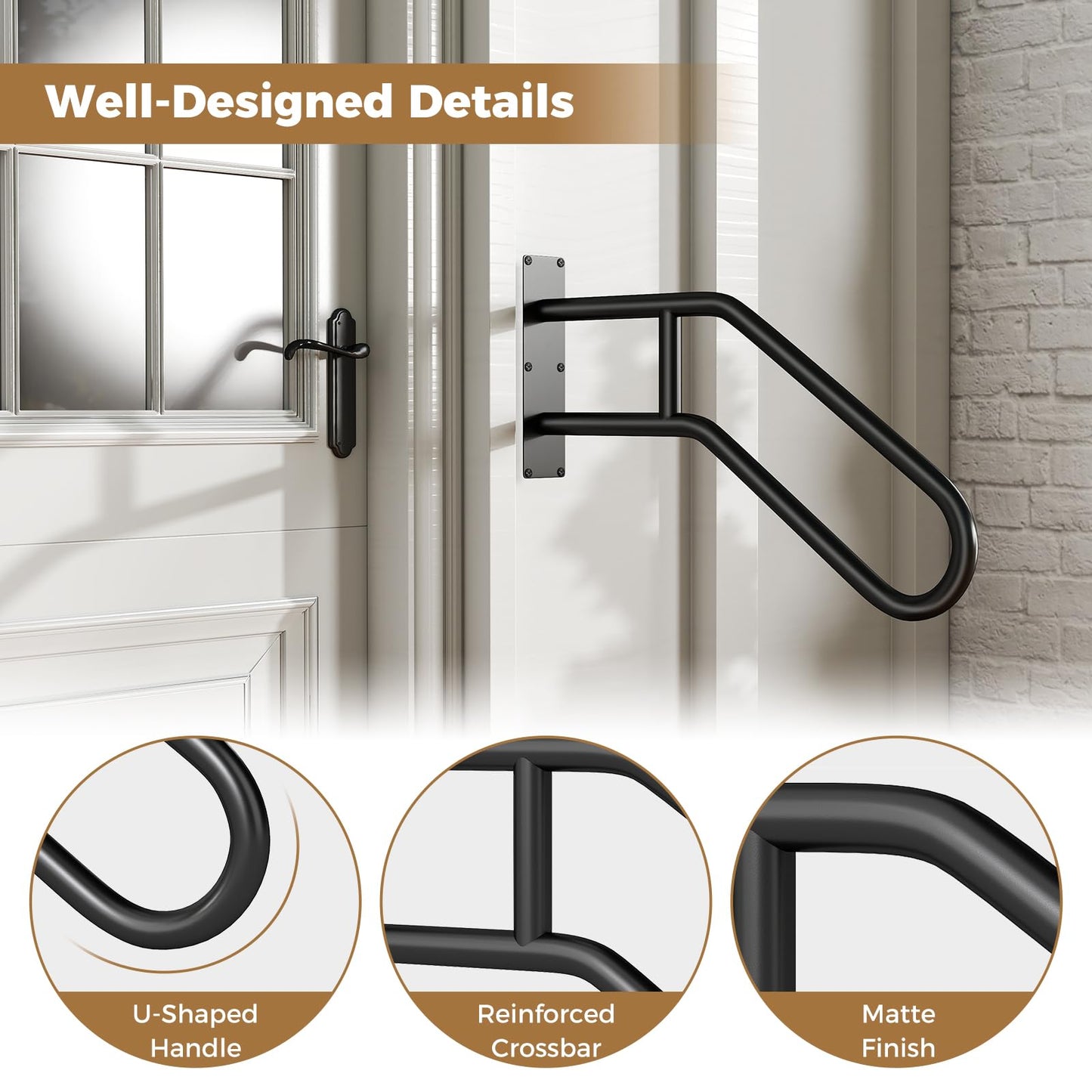 Giantex Handrail for Outdoor Steps Wall Mount Non-Slip Safety Railings for 1-3 Steps
