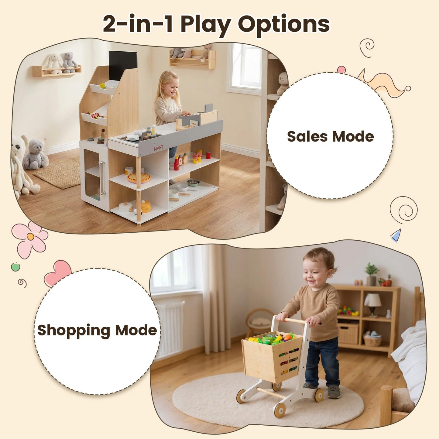 Pretend Play Shop, Kids Supermarket Playset with Shopping Cart