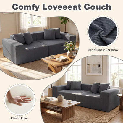 204cm Corduroy Boneless Sofa Couch with 4 Pillows