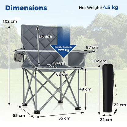 227kg Oversized Camping Chair, Heavy Duty Outdoor Folding Chair with Cooler Pouch