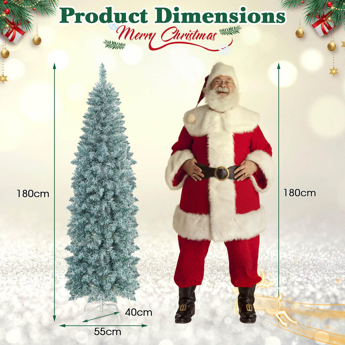 Pre-Lit Artificial Christmas Tree, Slim Pencil Xmas Tree