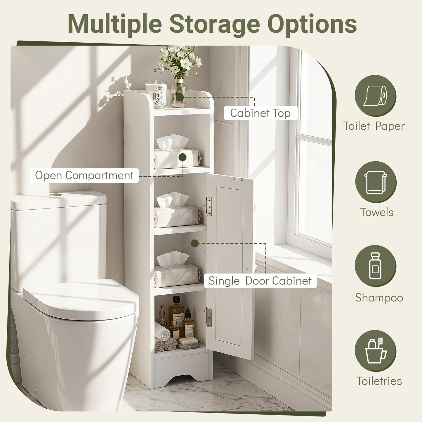 Freestanding Slim Storage Cupboard with Adjustable Shelves