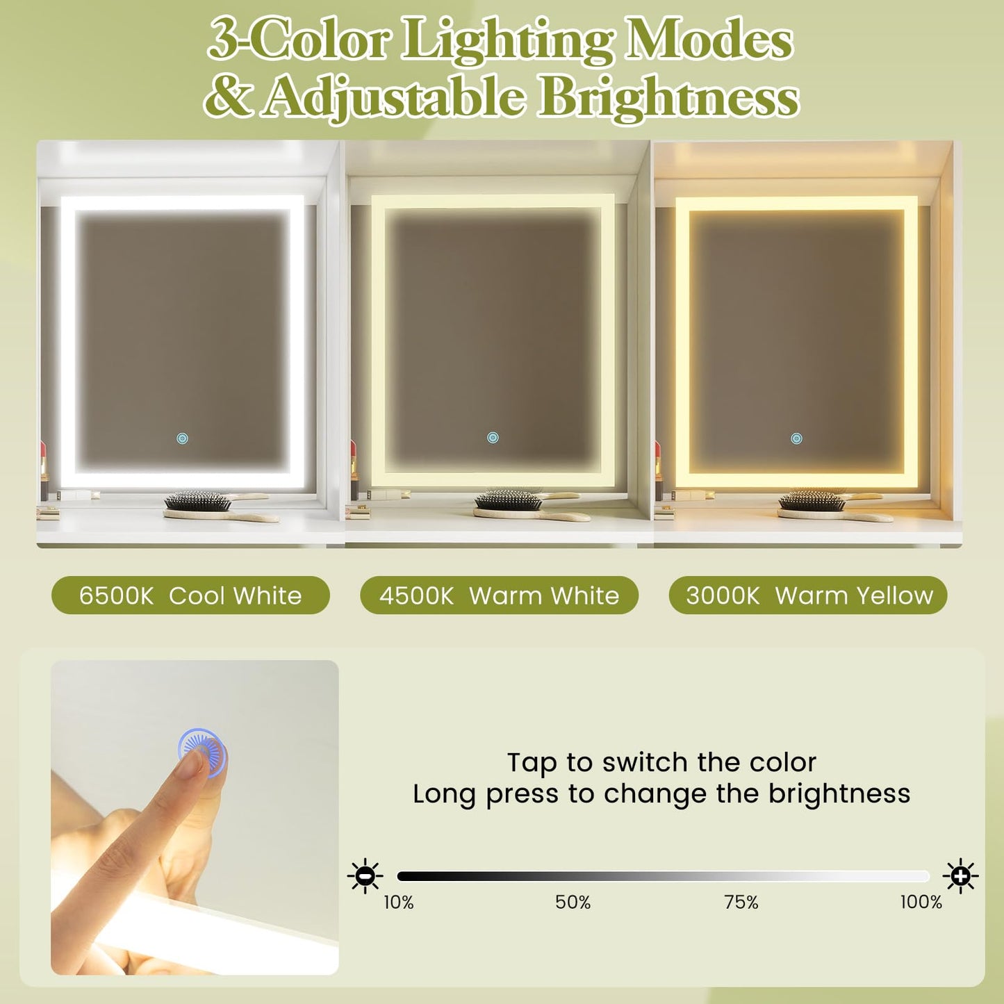 Dressing Table with LED Mirror and Stool, Wooden Makeup Table Vanity Desk Set