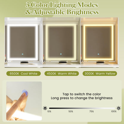 Dressing Table with LED Mirror and Stool, Wooden Makeup Table Vanity Desk Set