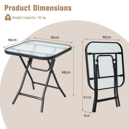 46cm Folding Garden Tempered Glass Top Square Side Table
