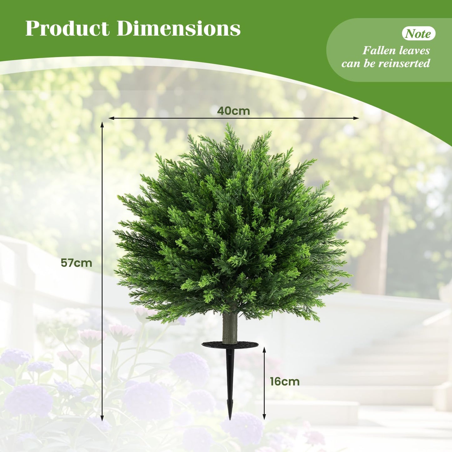 Set of 2 Artificial Topiary Ball Trees, Faux Shrub Bushes with Ground Spikes(Cypress Tree）